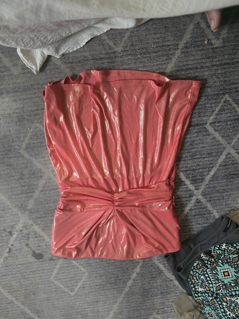 Source Unknown Shiny Coral Strapless Crop Top
